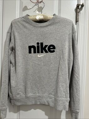 Nike Light Gray Crewneck Sweatshirt with Black Logo